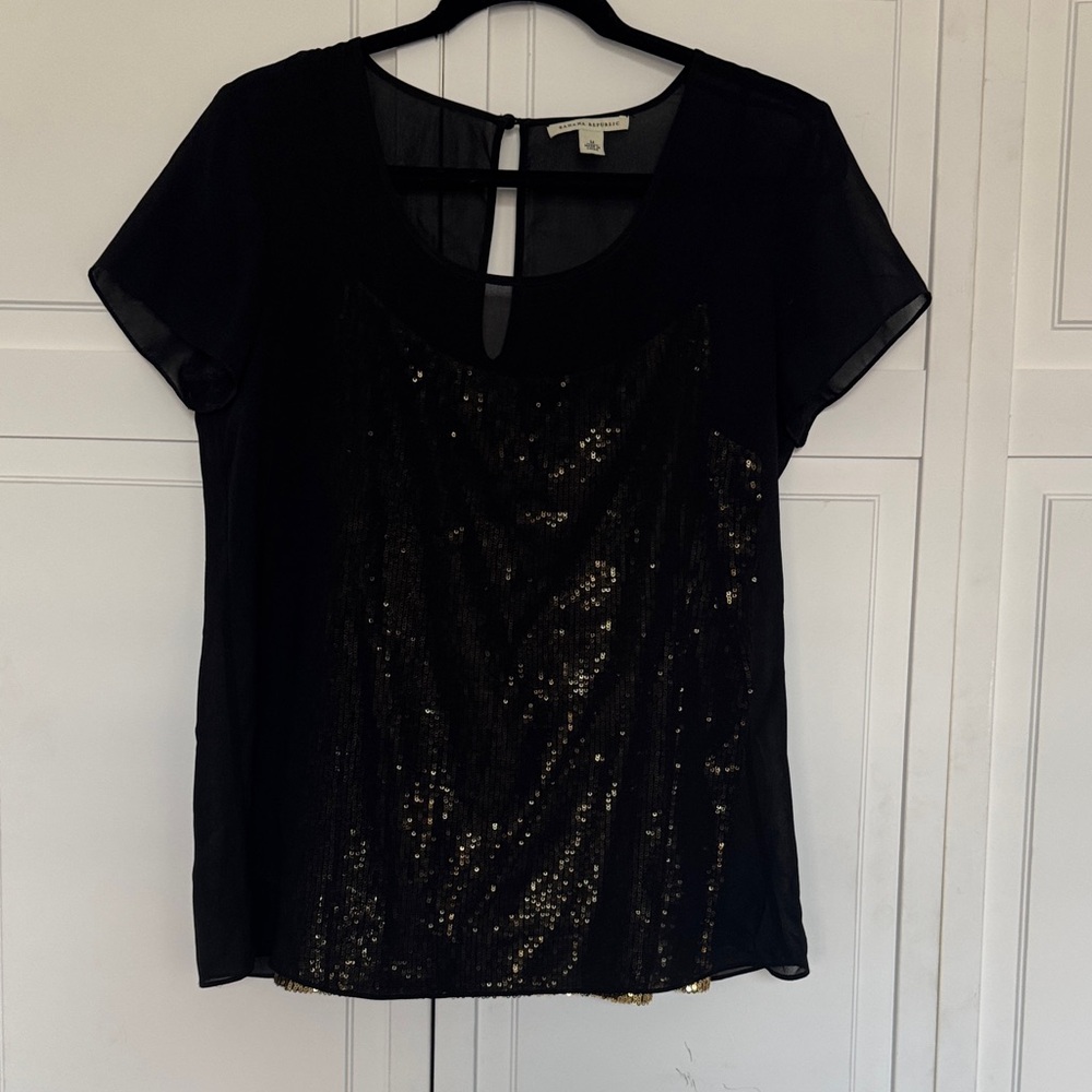 Banana Republic Black Blouse with Gold Accents